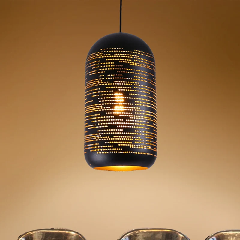 Zwarte lasergesneden wintermeloen hanglamp Loft-stijl metalen 1-lichts 4"/8" brede bistro-hanglamp Clearhalo