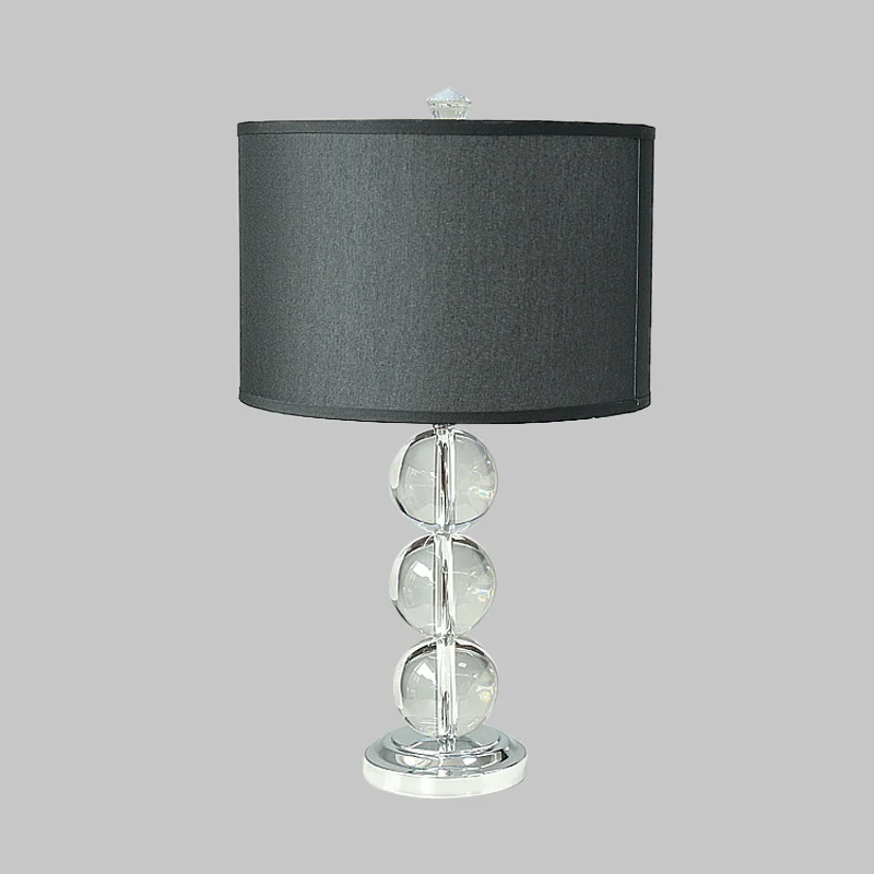 Zwarte nachtkastjelamp met enkele lamp, rustieke stoffen trommeltafellamp met kristallen bol-deco Clearhalo