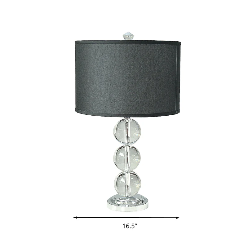 Zwarte nachtkastjelamp met enkele lamp, rustieke stoffen trommeltafellamp met kristallen bol-deco Clearhalo