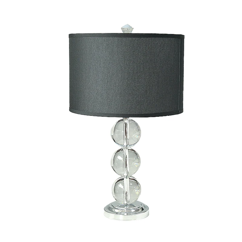 Zwarte nachtkastjelamp met enkele lamp, rustieke stoffen trommeltafellamp met kristallen bol-deco Clearhalo