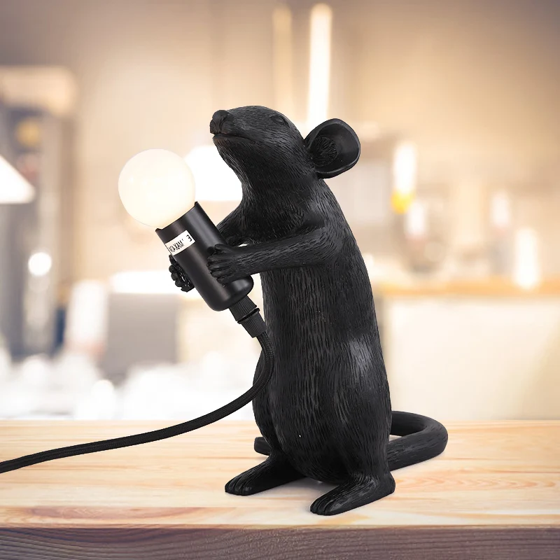 Zwarte nachttafellamp met 1 lamp, traditionele hars staande muisvormige bureaulamp voor woonkamer Clearhalo