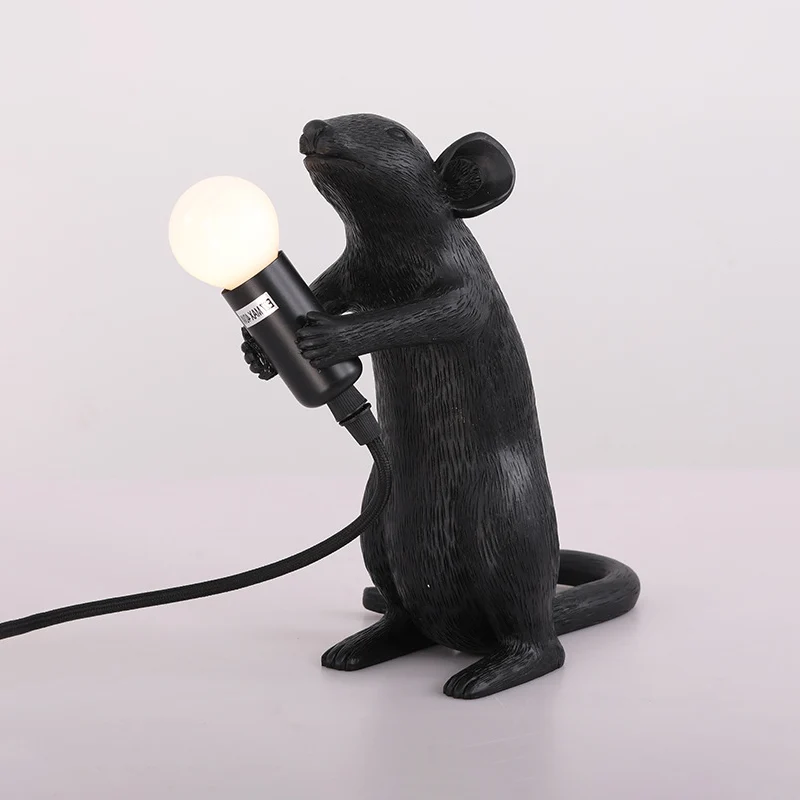 Zwarte nachttafellamp met 1 lamp, traditionele hars staande muisvormige bureaulamp voor woonkamer Clearhalo