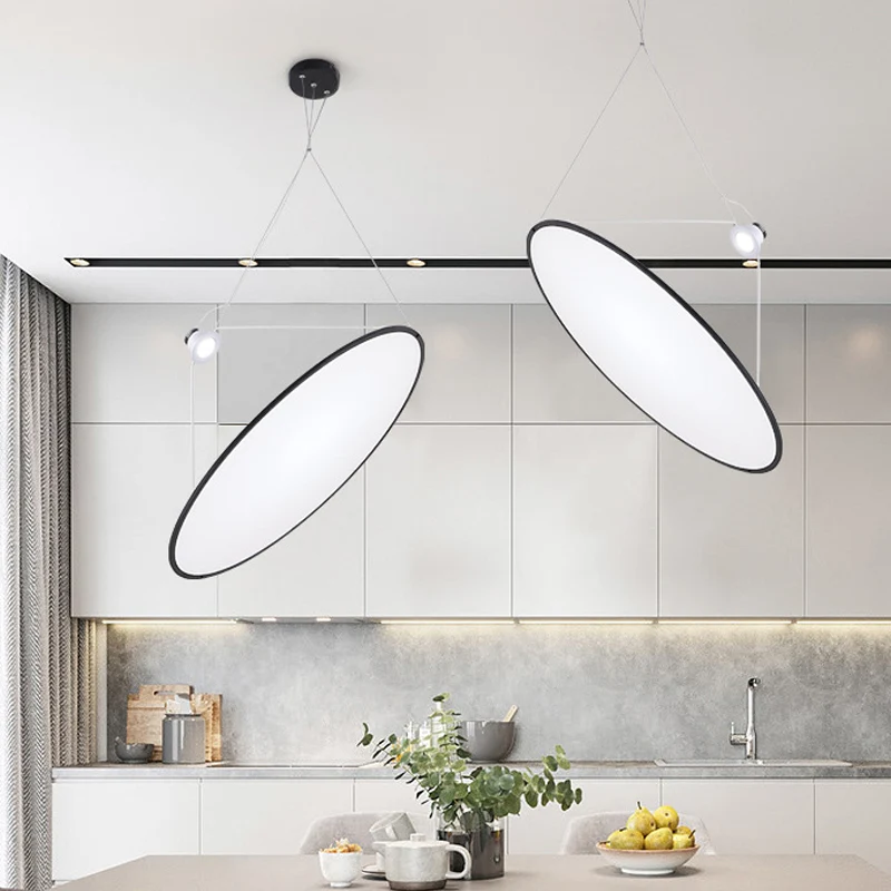 Zwarte ovale plafondhanger, minimalistische LED-paneel acrylkroonluchter warm licht Clearhalo