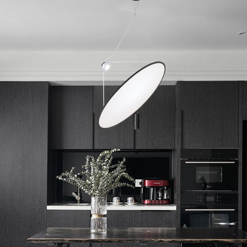 Zwarte ovale plafondhanger, minimalistische LED-paneel acrylkroonluchter warm licht Clearhalo