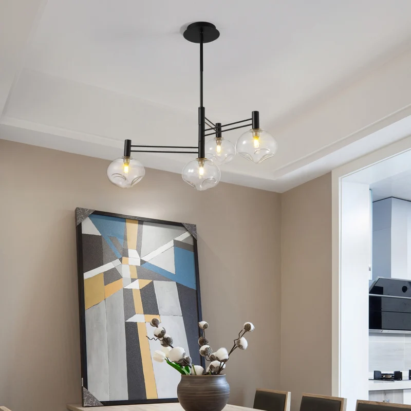 Zwarte ovale semi-gemonteerde verlichting Modern 4 lampen Helder ingedeukt glas LED dicht bij plafondlamp Clearhalo