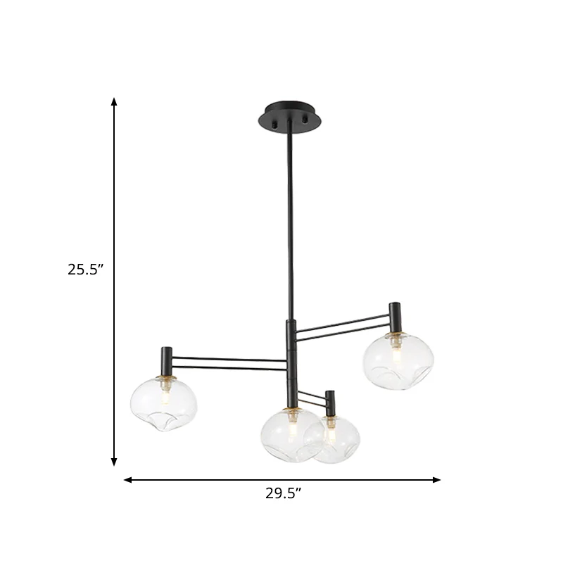 Zwarte ovale semi-gemonteerde verlichting Modern 4 lampen Helder ingedeukt glas LED dicht bij plafondlamp Clearhalo