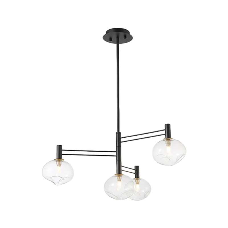 Zwarte ovale semi-gemonteerde verlichting Modern 4 lampen Helder ingedeukt glas LED dicht bij plafondlamp Clearhalo