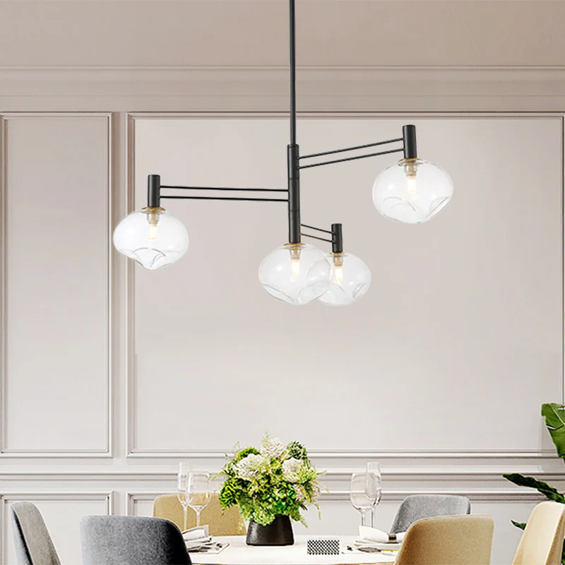 Zwarte ovale semi-gemonteerde verlichting Modern 4 lampen Helder ingedeukt glas LED dicht bij plafondlamp Clearhalo