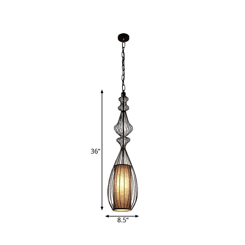 Zwarte ovale/kalebas/lantaarn hanglamp vintage metaal 1 licht eetkamer hangend plafondlicht Clearhalo
