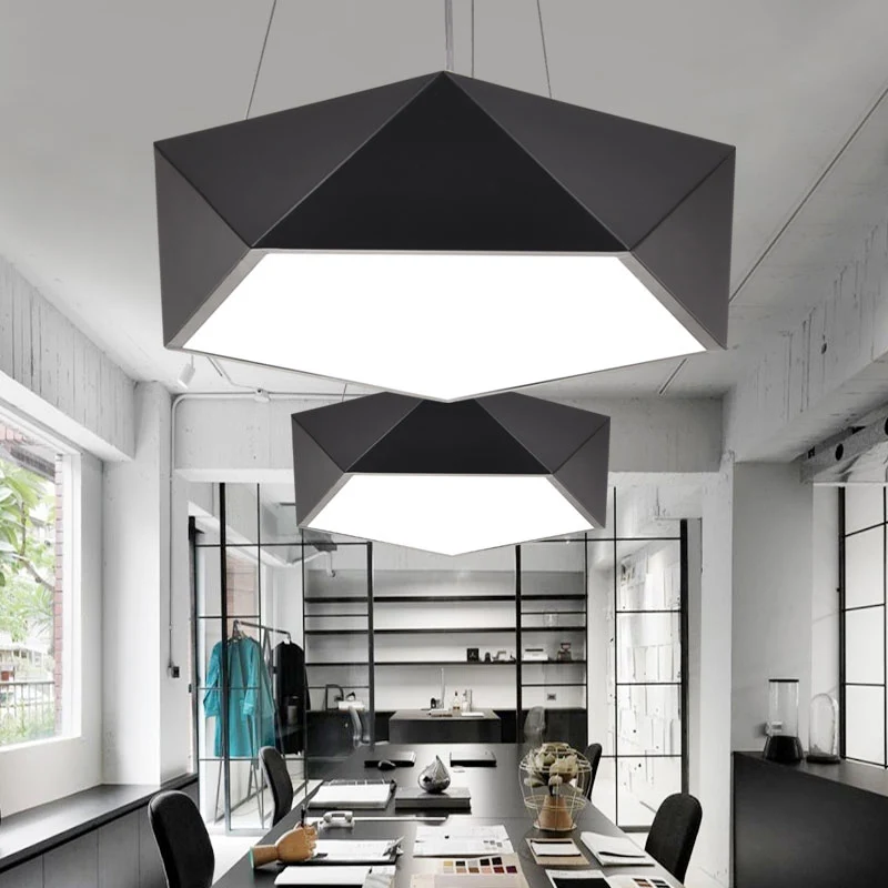 Zwarte Pentagon LED-hanglamp Moderne metalen plafondkroonluchter voor kantoor Clearhalo