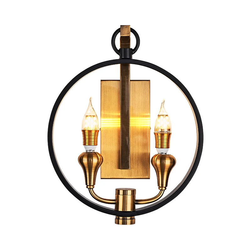 Zwarte ring schansverlichting boerderijstijl metaal 2 koppen gang wandgemonteerde lamp met kale lamp Clearhalo