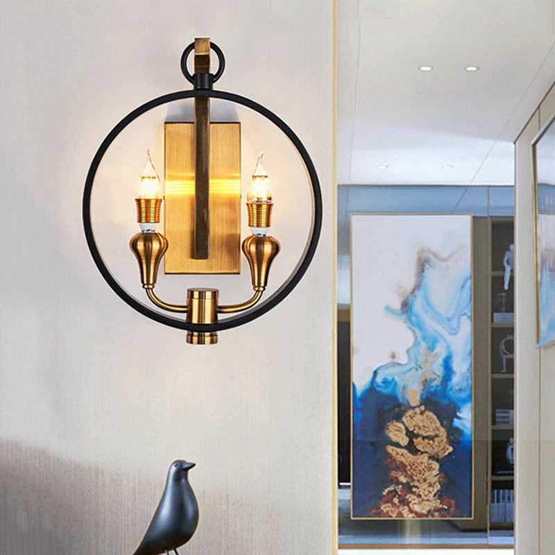 Zwarte ring schansverlichting boerderijstijl metaal 2 koppen gang wandgemonteerde lamp met kale lamp Clearhalo