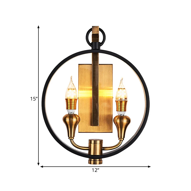 Zwarte ring schansverlichting boerderijstijl metaal 2 koppen gang wandgemonteerde lamp met kale lamp Clearhalo
