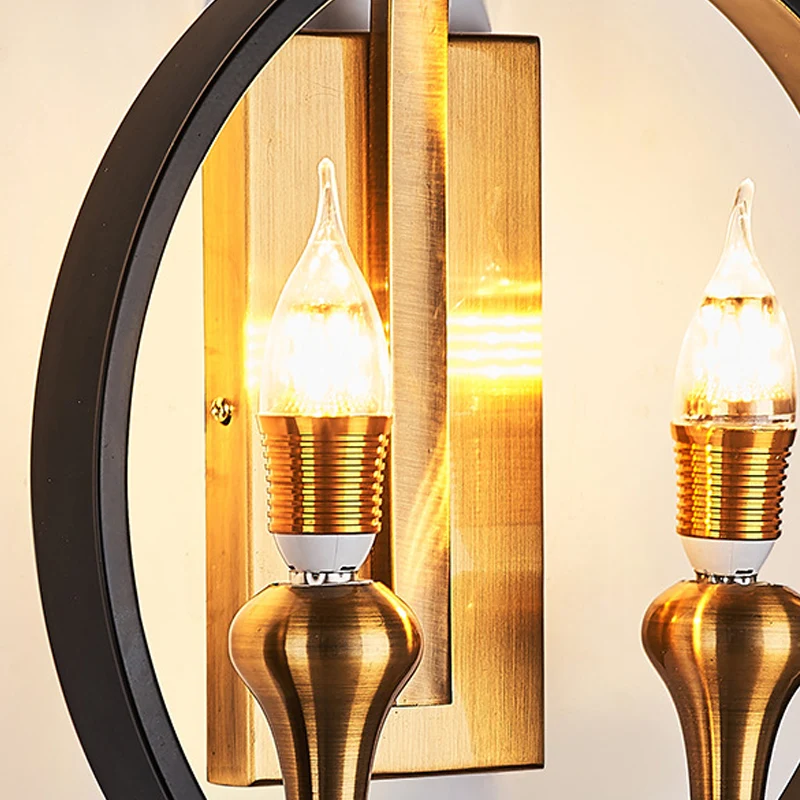Zwarte ring schansverlichting boerderijstijl metaal 2 koppen gang wandgemonteerde lamp met kale lamp Clearhalo