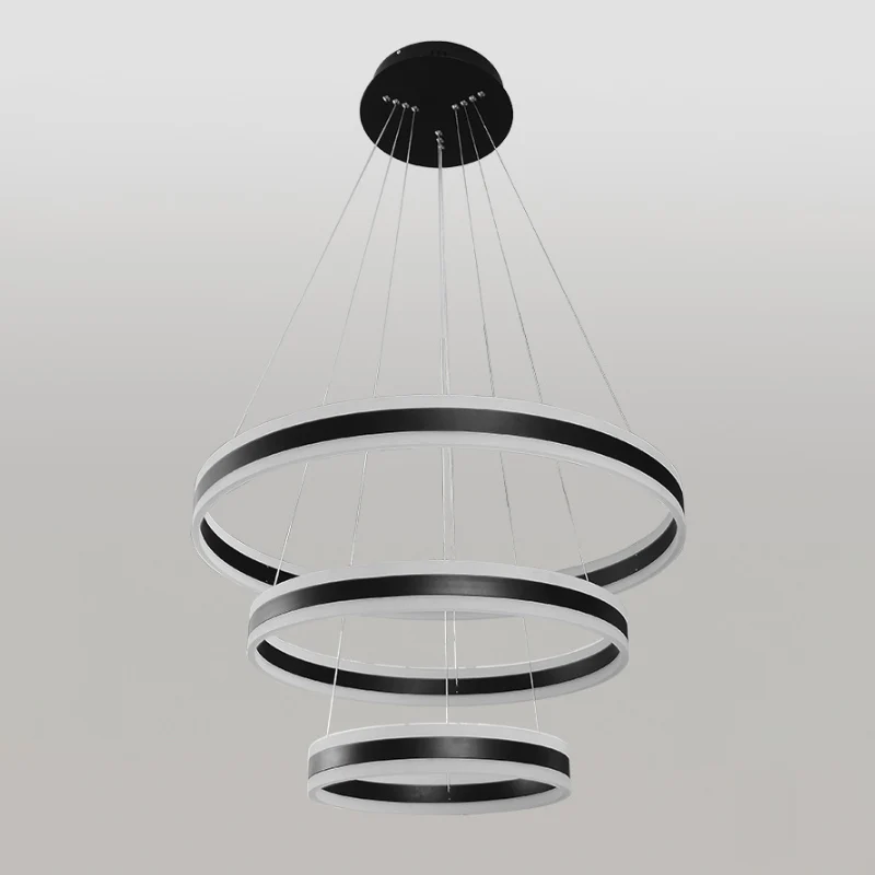 Zwarte ronde kroonluchter, eenvoudig 3-lichts acryl LED-ophanging boven eettafel Clearhalo