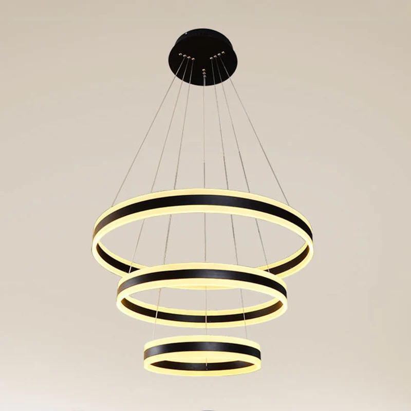 Zwarte ronde kroonluchter, eenvoudig 3-lichts acryl LED-ophanging boven eettafel Clearhalo