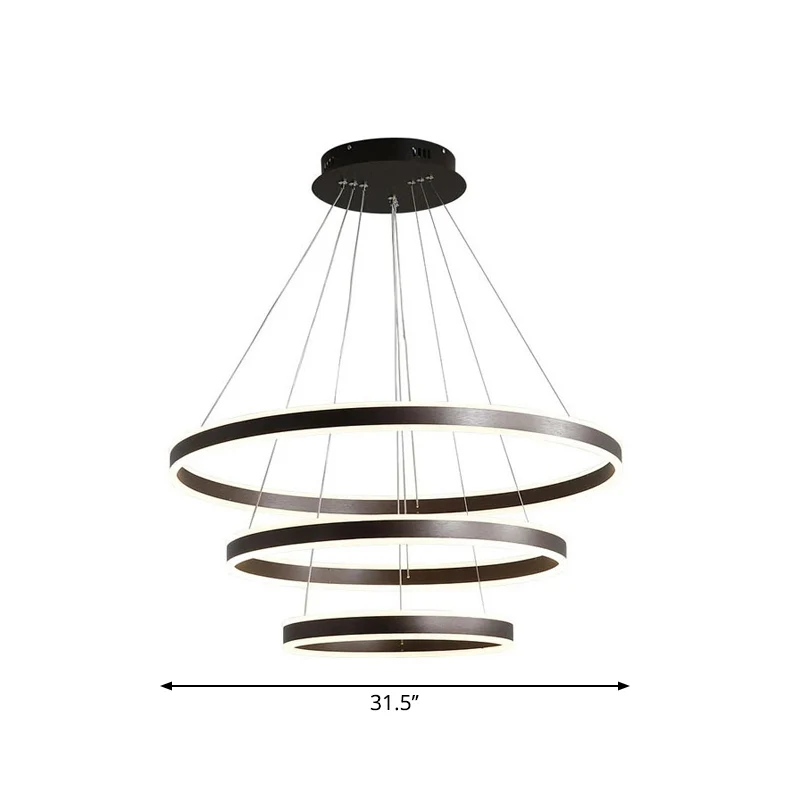 Zwarte ronde kroonluchter, eenvoudig 3-lichts acryl LED-ophanging boven eettafel Clearhalo