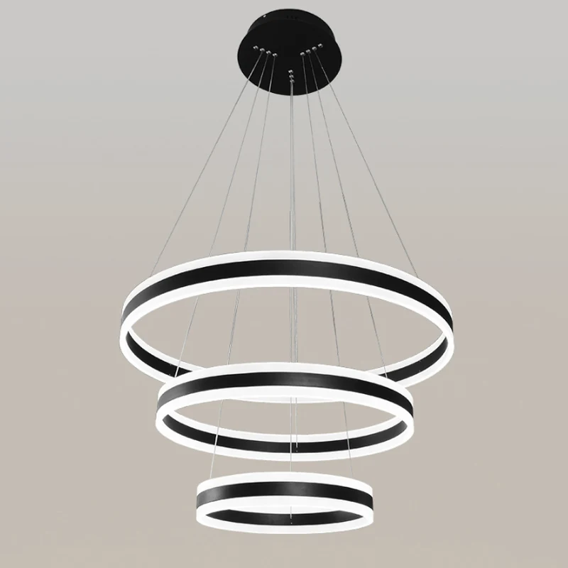 Zwarte ronde kroonluchter, eenvoudig 3-lichts acryl LED-ophanging boven eettafel Clearhalo