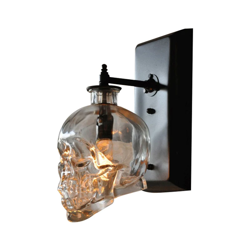 Zwarte schedel wandmontagelamp Artistiek helderglazen wandlamp met één lamp voor gang Clearhalo
