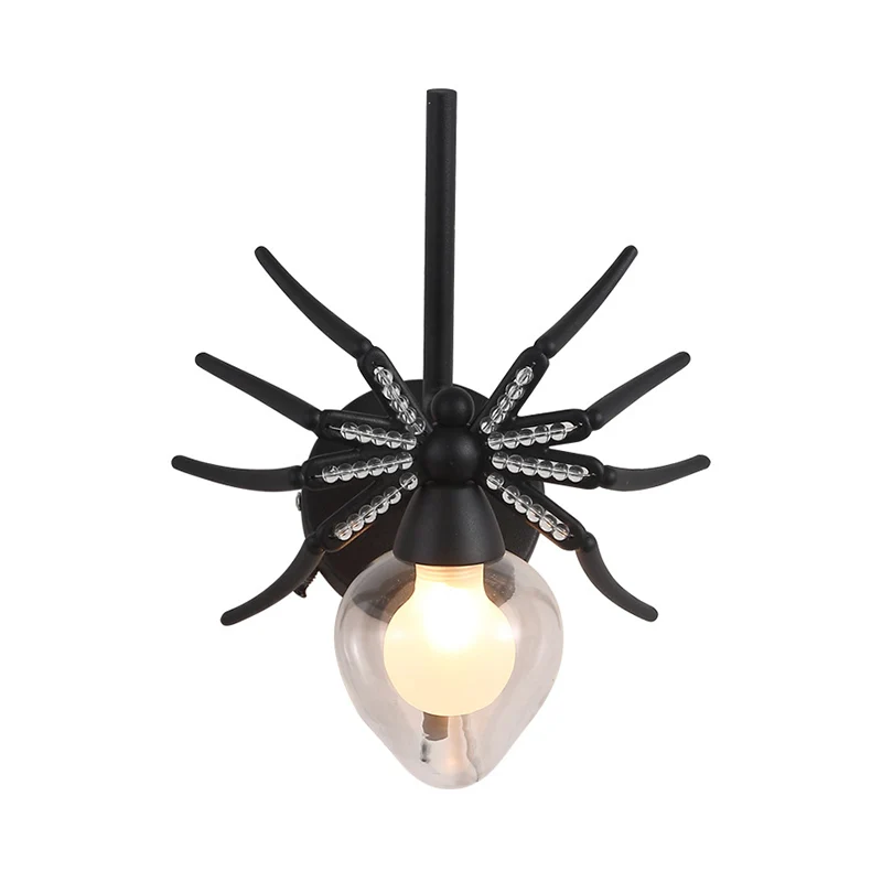 Zwarte Spider Sconce Lighting Rustic Lodge metalen mini-wandlamp met helderglazen kap Clearhalo