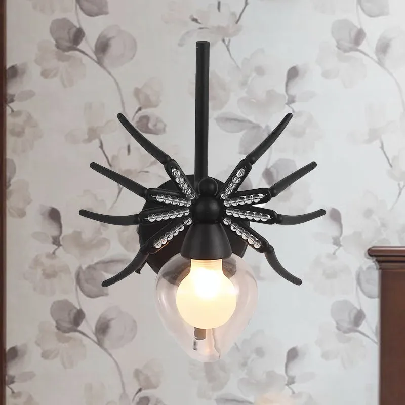Zwarte Spider Sconce Lighting Rustic Lodge metalen mini-wandlamp met helderglazen kap Clearhalo