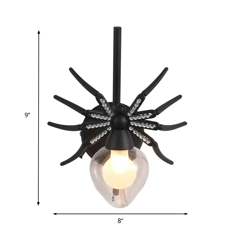 Zwarte Spider Sconce Lighting Rustic Lodge metalen mini-wandlamp met helderglazen kap Clearhalo