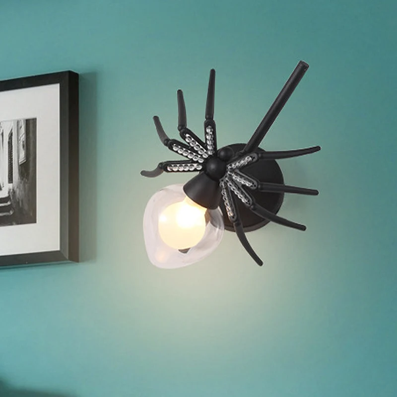Zwarte Spider Sconce Lighting Rustic Lodge metalen mini-wandlamp met helderglazen kap Clearhalo