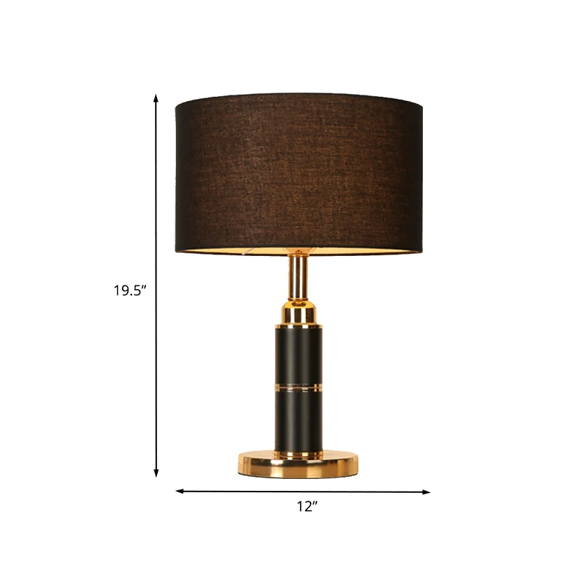 Zwarte trommelvormige bureaulamp Modern 1-lamps stoffen nachtkastje voor nachtkastje met stekker snoer Clearhalo