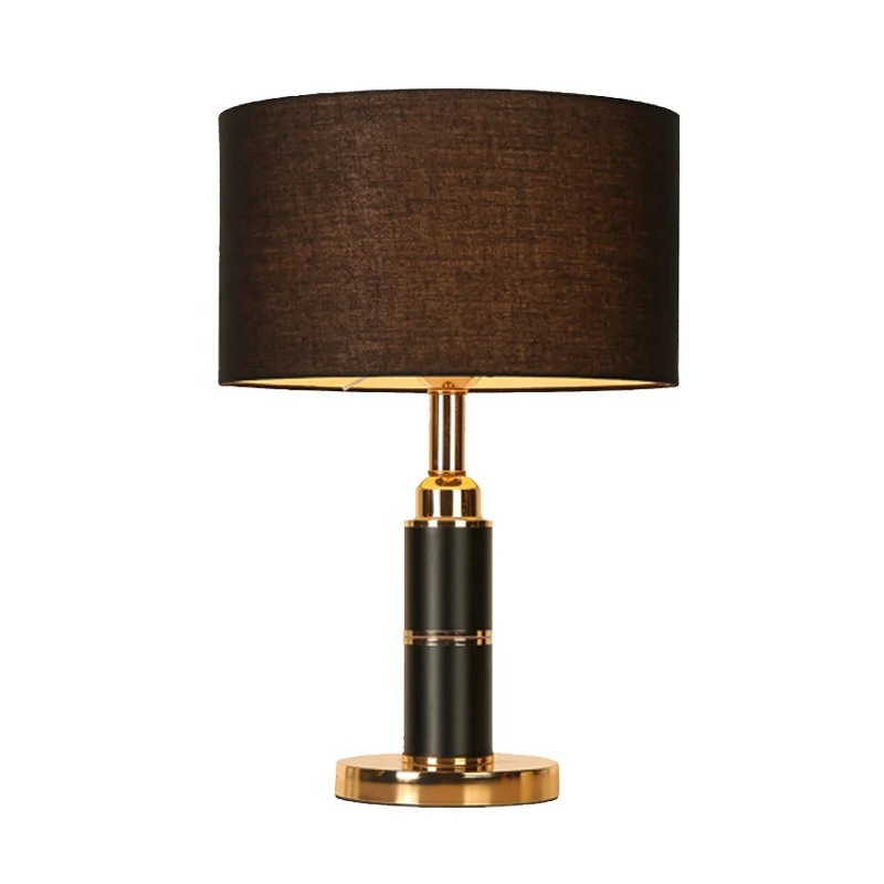 Zwarte trommelvormige bureaulamp Modern 1-lamps stoffen nachtkastje voor nachtkastje met stekker snoer Clearhalo