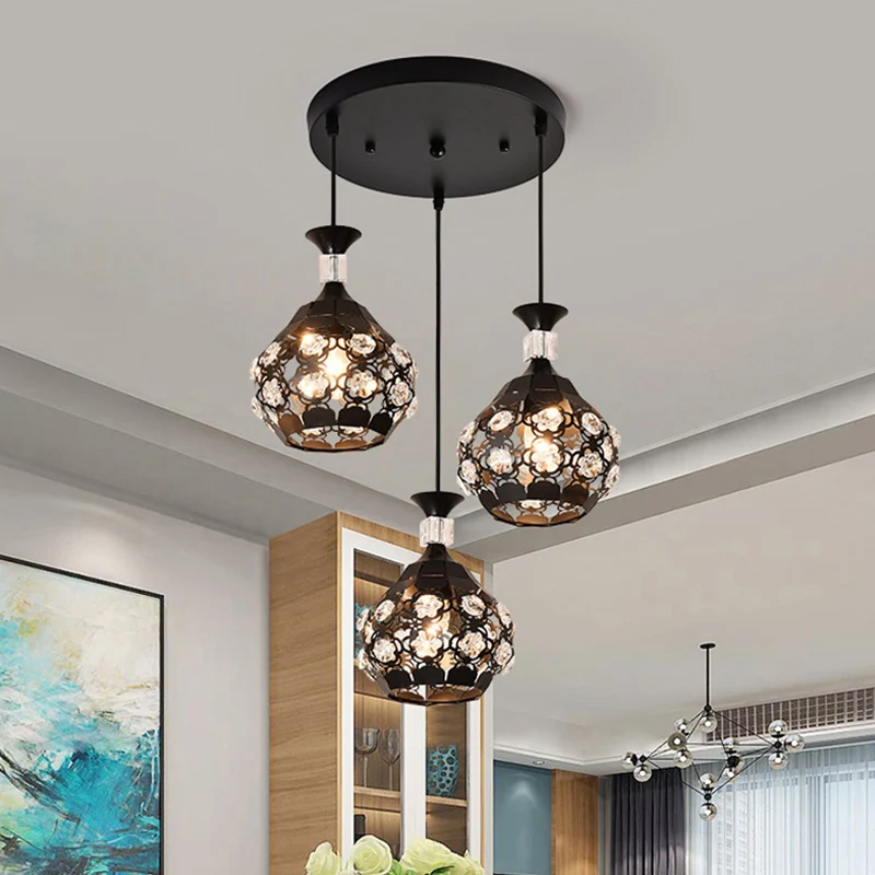 Zwarte uitgeholde Floret multi-hanger modernisme 3-lichts kristallen ingebedde hanglamp Clearhalo