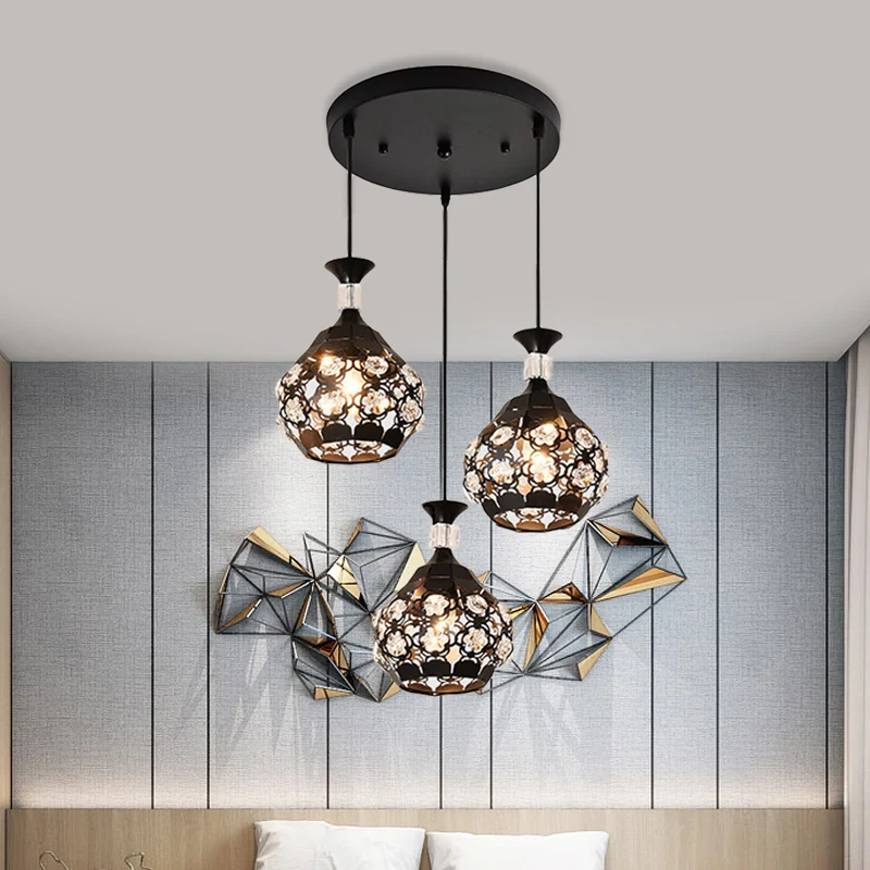 Zwarte uitgeholde Floret multi-hanger modernisme 3-lichts kristallen ingebedde hanglamp Clearhalo
