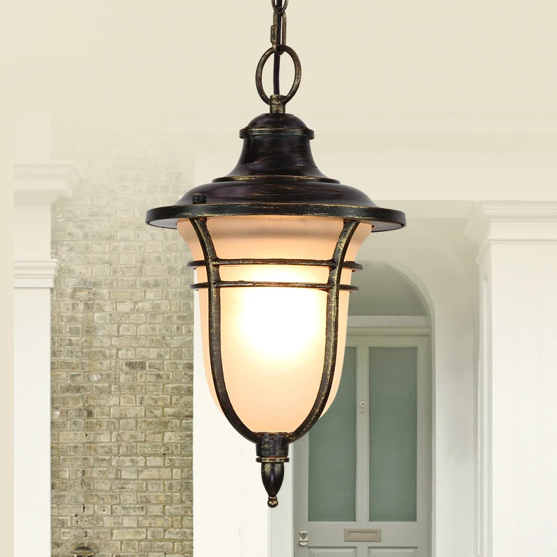 Zwarte urnvormige neerwaartse verlichting Lodge matglas enkele lamp balkon plafond hanglamp Clearhalo