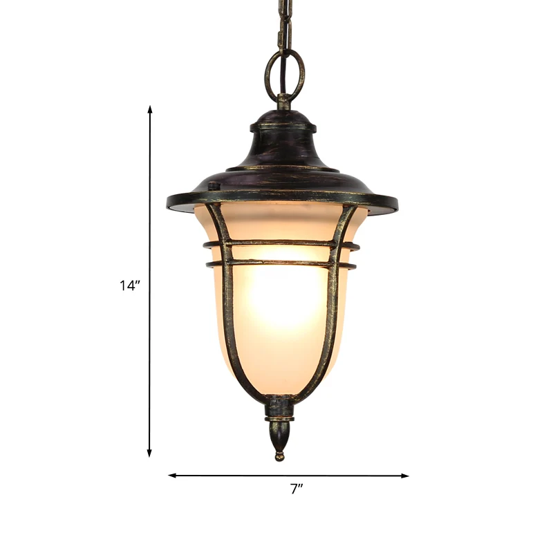 Zwarte urnvormige neerwaartse verlichting Lodge matglas enkele lamp balkon plafond hanglamp Clearhalo