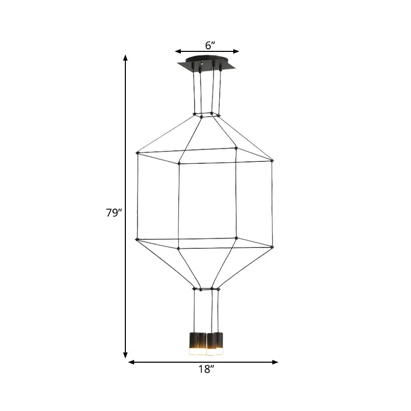 Zwarte 3D vierkante hanglamp Scandinavische stijl 4/6 lichts glazen hangende plafondlamp met metalen frame Clearhalo