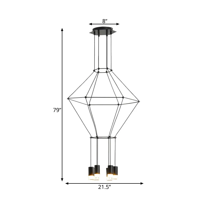 Zwarte 3D vierkante hanglamp Scandinavische stijl 4/6 lichts glazen hangende plafondlamp met metalen frame Clearhalo