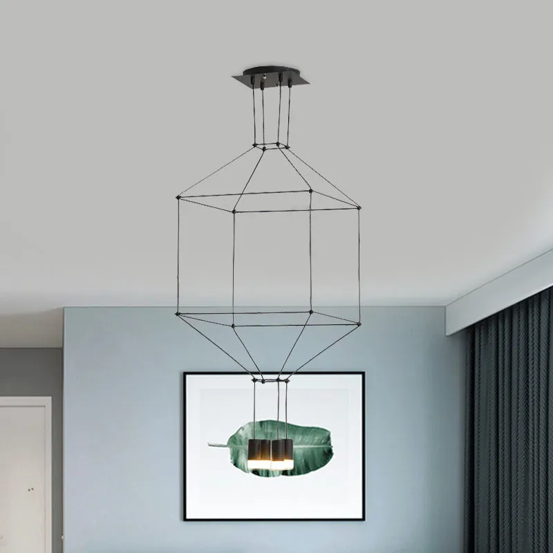 Zwarte 3D vierkante hanglamp Scandinavische stijl 4/6 lichts glazen hangende plafondlamp met metalen frame Clearhalo