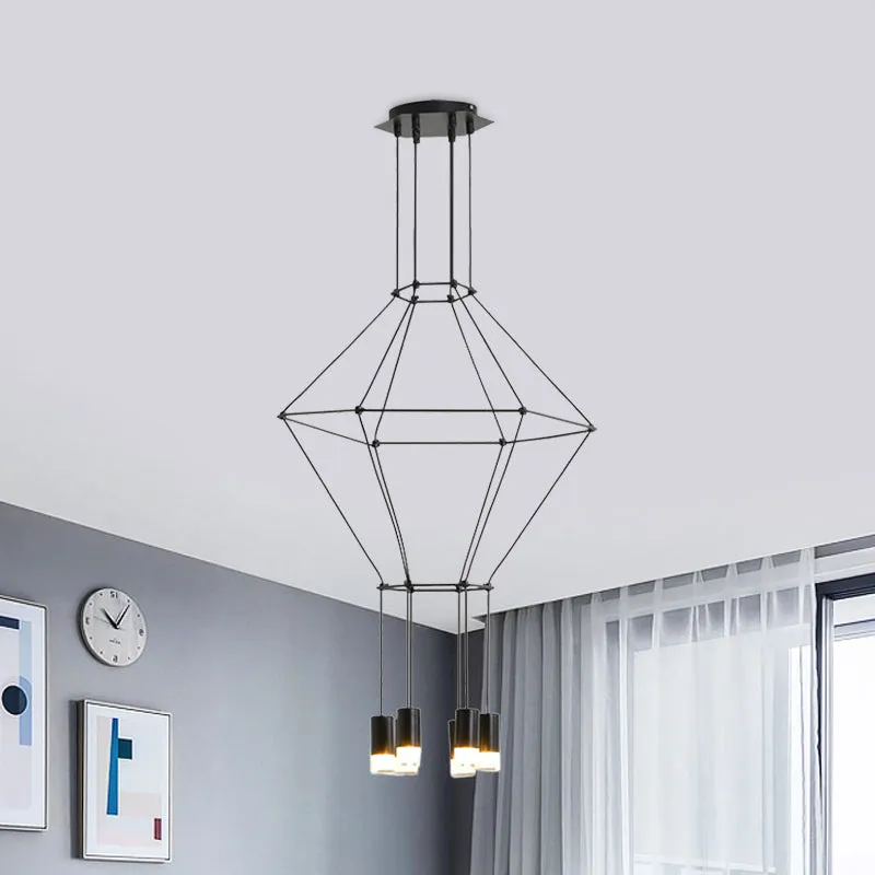 Zwarte 3D vierkante hanglamp Scandinavische stijl 4/6 lichts glazen hangende plafondlamp met metalen frame Clearhalo