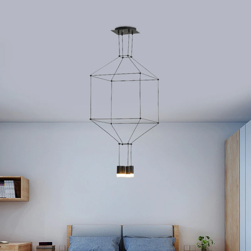 Zwarte 3D vierkante hanglamp Scandinavische stijl 4/6 lichts glazen hangende plafondlamp met metalen frame Clearhalo