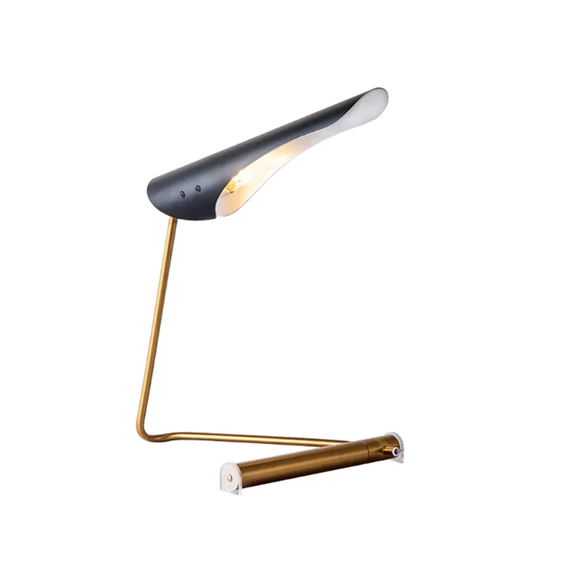 Zwarte vogelachtige nachtlamp, postmoderne metalen tafellamp met 1 lamp en gebogen standaard Clearhalo