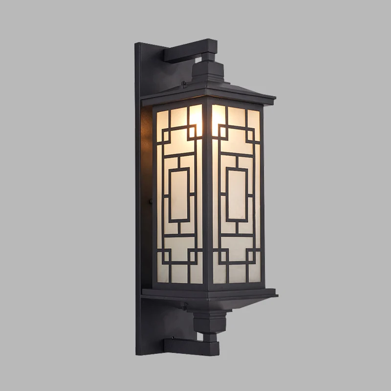 Zwarte wandkandelaar met 1 kop, verlichting, landelijke opaalglazen kubusvormige wandlamp met gebogen/rechthoekig patroon...