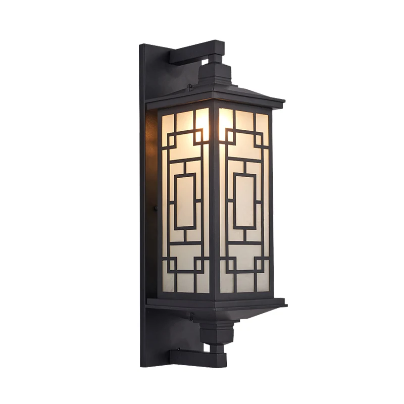 Zwarte wandkandelaar met 1 kop, verlichting, landelijke opaalglazen kubusvormige wandlamp met gebogen/rechthoekig patroon...