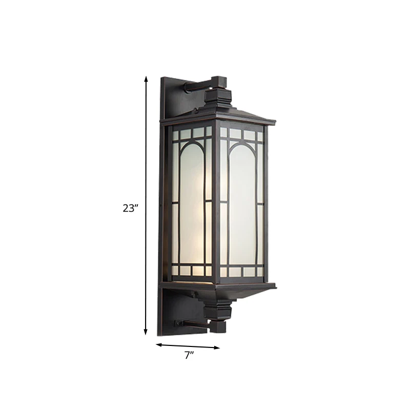 Zwarte wandkandelaar met 1 kop, verlichting, landelijke opaalglazen kubusvormige wandlamp met gebogen/rechthoekig patroon...
