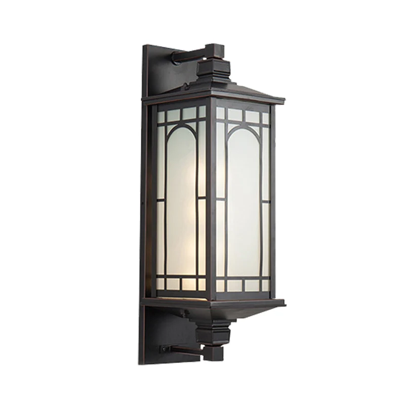 Zwarte wandkandelaar met 1 kop, verlichting, landelijke opaalglazen kubusvormige wandlamp met gebogen/rechthoekig patroon...