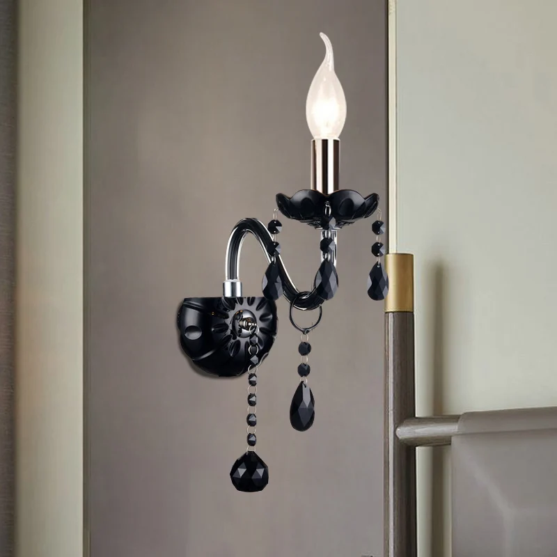Zwarte wandlamp kaarsstijl, kristallen S-vormige armwandkandelaar Clearhalo