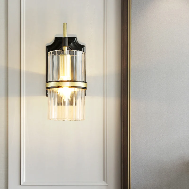 Zwarte wandlamp met 1 lamp, eigentijdse ijzeren ronde schansverlichting met helderglazen kap Clearhalo
