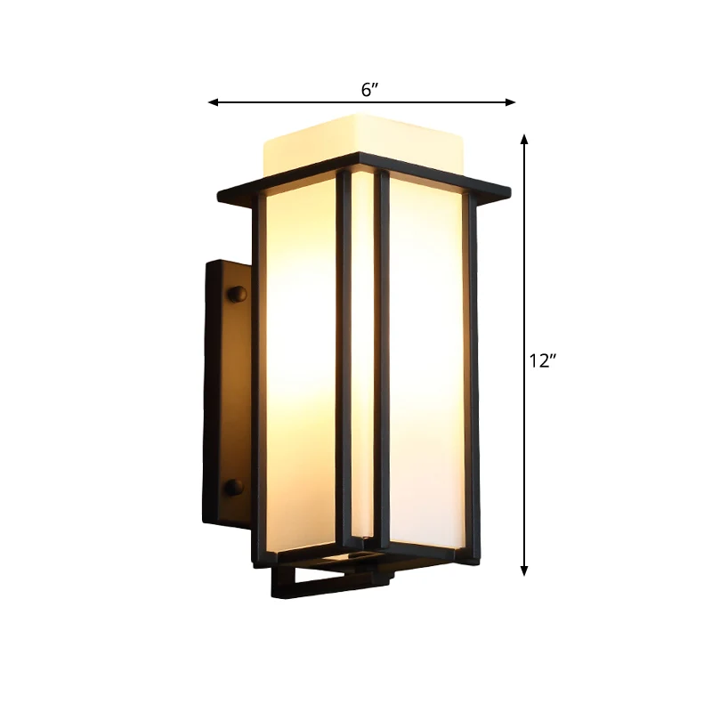 Zwarte wandlamp met 1 lamp, vintage matglas, rechthoekige wandverlichtingsideeën met metalen frame Clearhalo