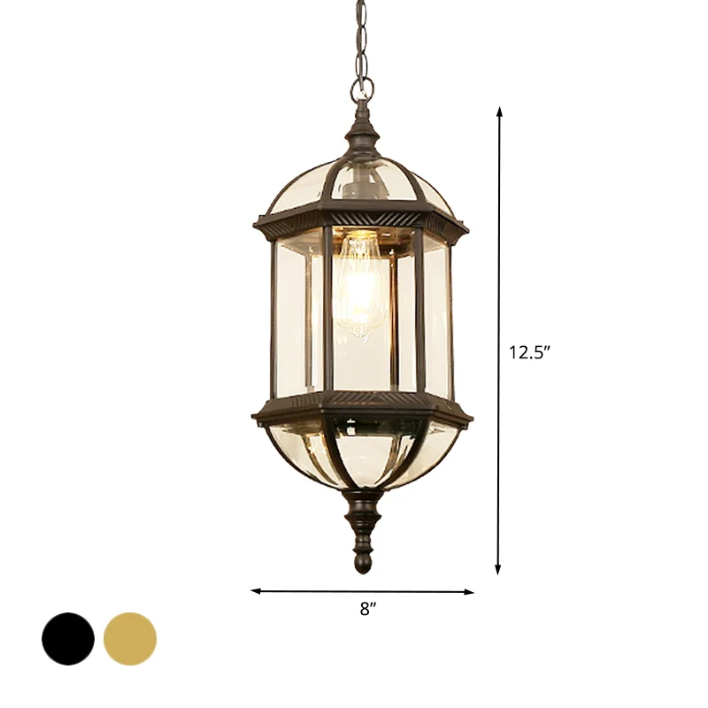 Zwart/Goud 1-lichts hanglamp Landelijk helder glazen vogelkooi hangend verlichtingsarmatuur voor gang Clearhalo