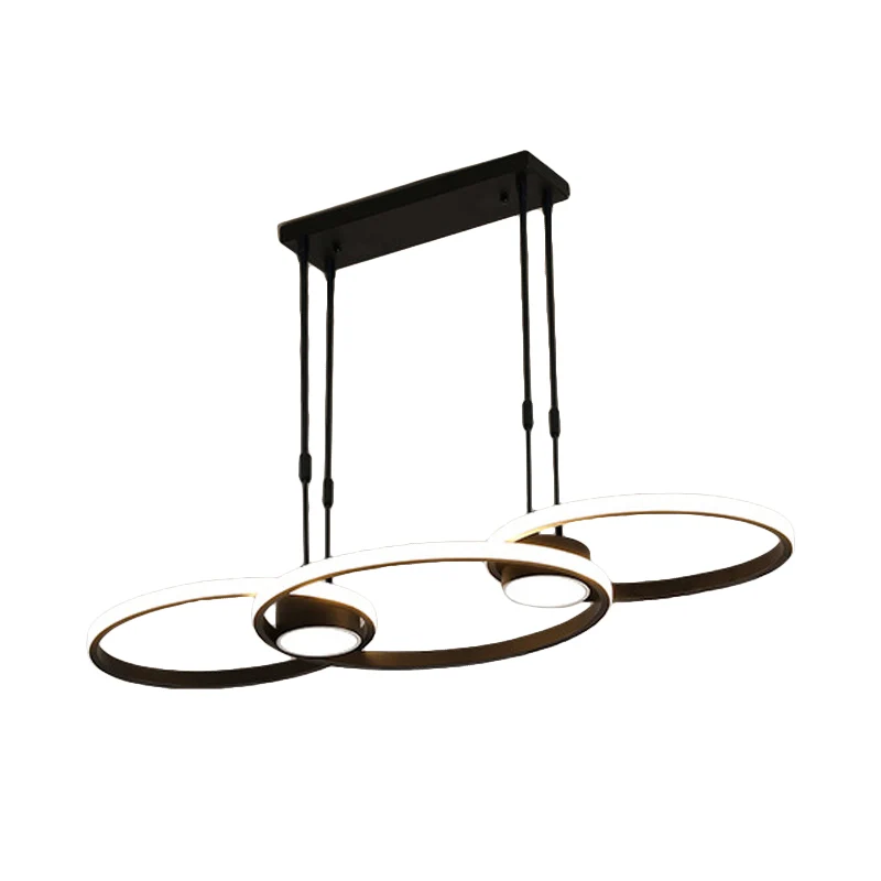Zwart/goud afgewerkte 3/4-ring kroonluchterhanger, moderne, stijlvolle LED-metalen hangende plafondlamp Clearhalo