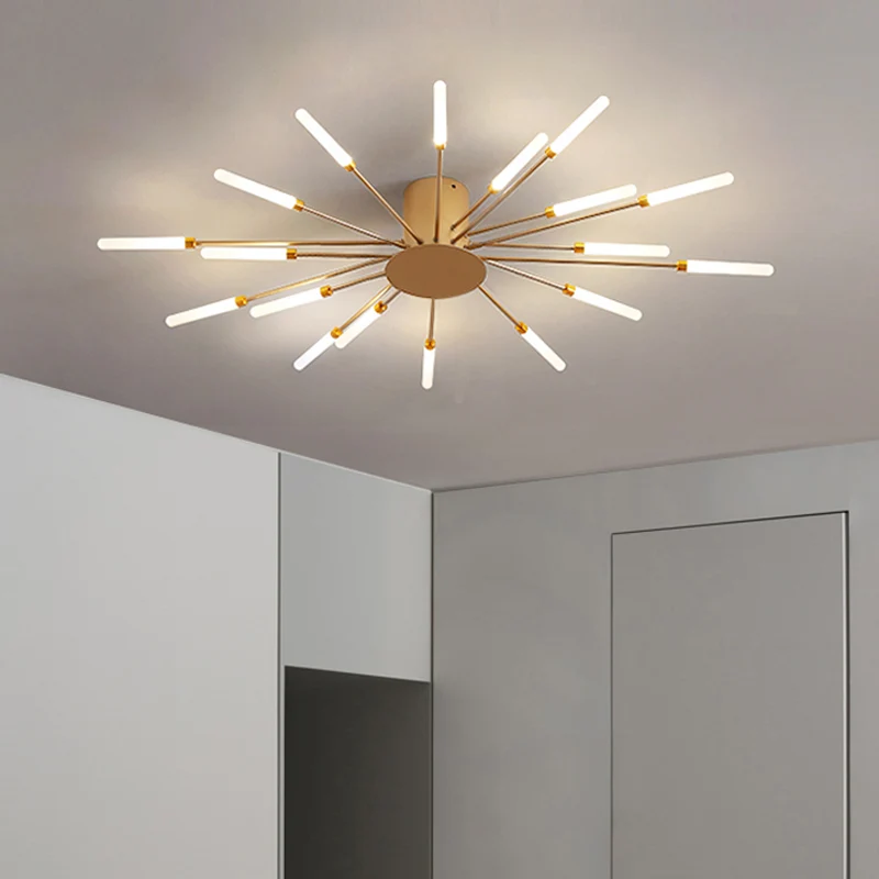Zwart/Goud Burst Plafondlamp Armatuur Hedendaags 12/18/28 Lichten Acryl LED Semi Inbouwlamp voor slaapkamer Clearhalo
