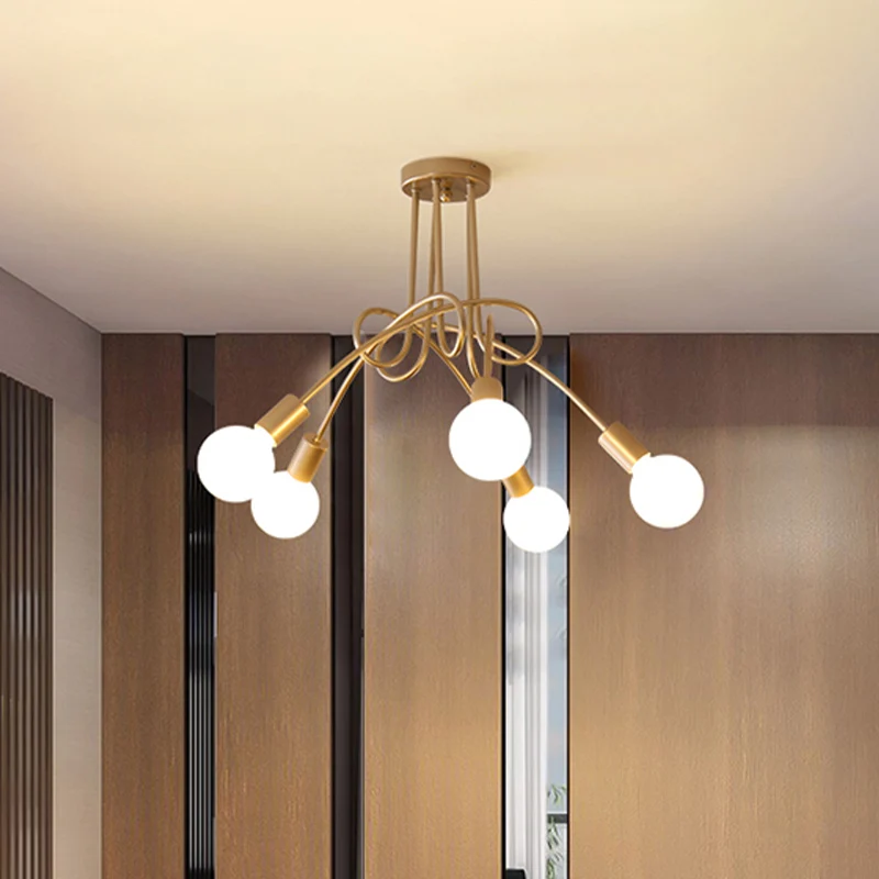 Zwart/goud gedraaide semi-inbouwverlichting met open lamp Industriële metalen 3/5/6-lichts keukenplafondlamp Clearhalo